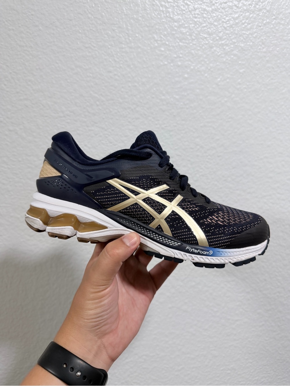 Women's Asics Black and Gold Running Shoes